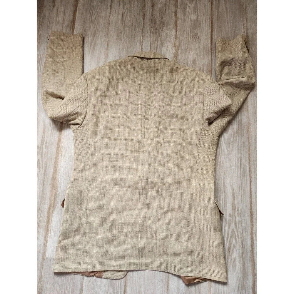 Alan Flusser Wool Linen Blend Tweed Double Breasted Blazer Beige Lined Mens 43T